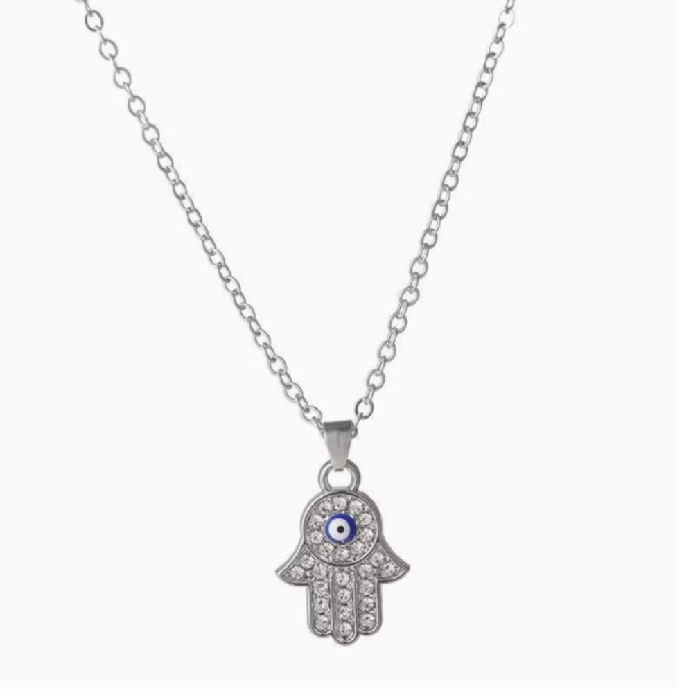 NEW - Silver Evil eye necklace, Blue evil eye jewelry, Stylish Protection Charm